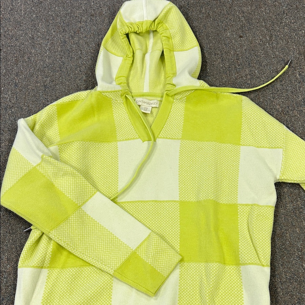 Cynthia Rowley Lime and Cream Checkered Sweater